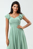 Load image into Gallery viewer, Chiffon A-Line Matcha Bridesmaid Dress with Ruffles