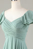 Load image into Gallery viewer, Lace-Up Back Matcha Bridesmaid Dress with Ruffles