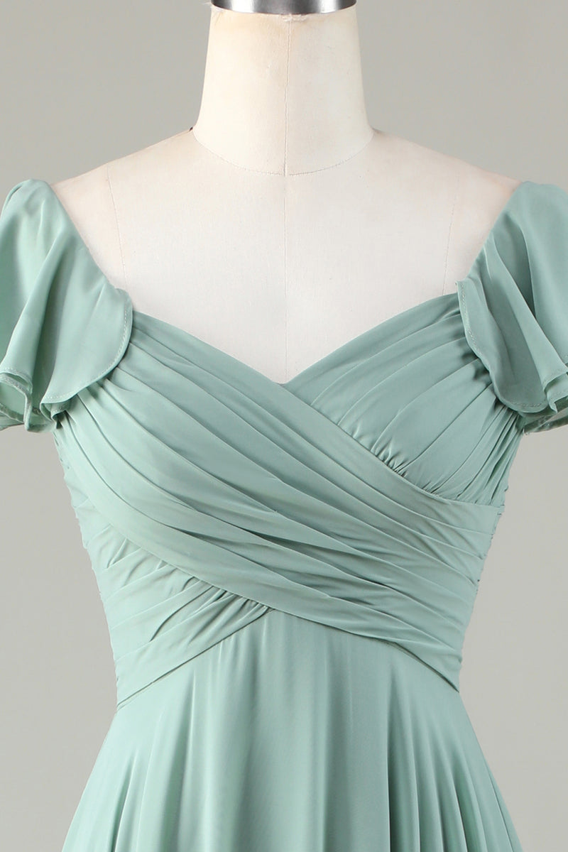 Load image into Gallery viewer, Lace-Up Back Matcha Bridesmaid Dress with Ruffles