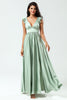 Load image into Gallery viewer, A-Line V-Neck Matcha Bridesmaid Dress with Ruffles