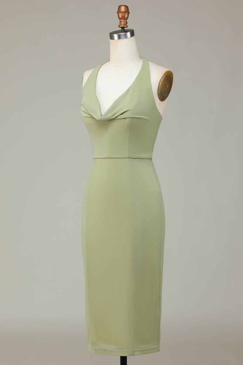 Load image into Gallery viewer, Halter Dusty Sage Bridesmaid Dress