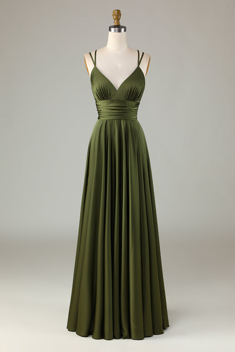 Load image into Gallery viewer, A-Line Sleeveless Olive Long Bridesmaid Dress