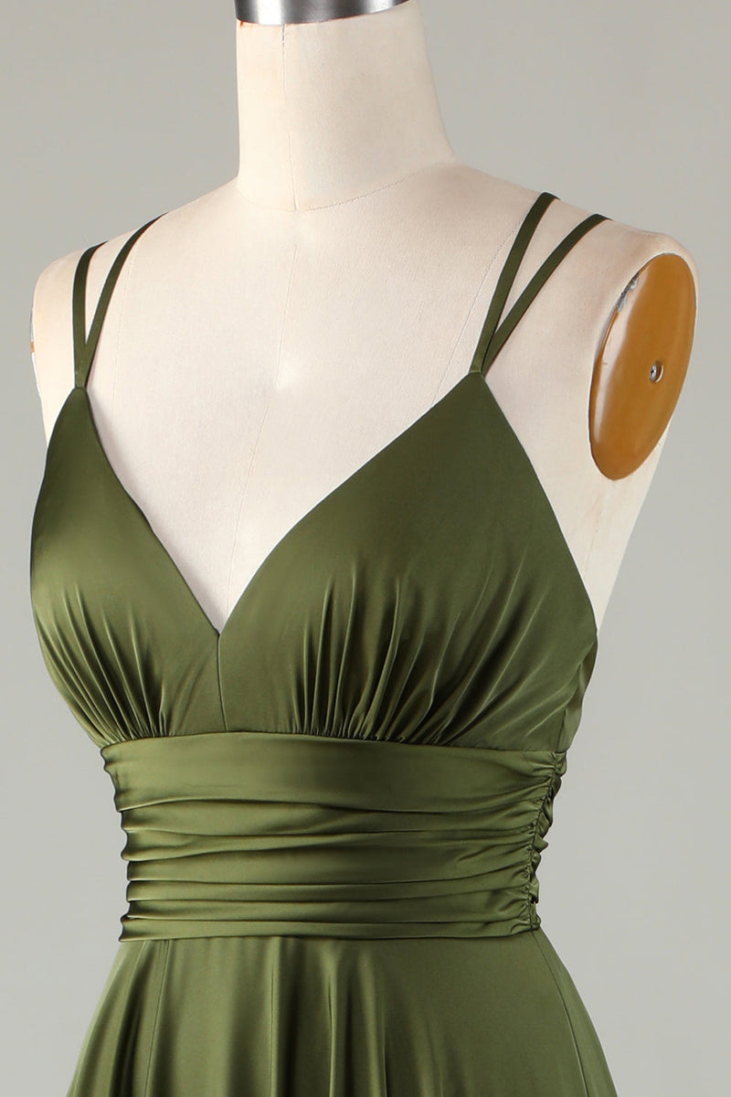 Load image into Gallery viewer, A-Line Sleeveless Olive Long Bridesmaid Dress