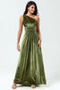 Load image into Gallery viewer, Velvet One Shoulder Olive Bridesmaid Dress