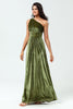 Load image into Gallery viewer, Velvet One Shoulder Olive Bridesmaid Dress