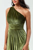 Load image into Gallery viewer, Velvet One Shoulder Olive Bridesmaid Dress