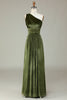 Load image into Gallery viewer, Velvet One Shoulder Olive Bridesmaid Dress