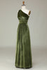 Load image into Gallery viewer, Velvet One Shoulder Olive Bridesmaid Dress