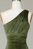 Load image into Gallery viewer, Velvet One Shoulder Olive Bridesmaid Dress