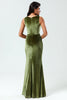 Load image into Gallery viewer, Velvet Mermaid Sleeveless Olive Bridesmaid Dress with Slit