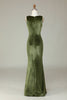 Load image into Gallery viewer, Velvet Mermaid Olive Bridesmaid Dress with Slit