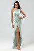 Load image into Gallery viewer, One Shoulder Matcha Bridesmaid Dress with Ruffles