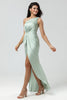 Load image into Gallery viewer, One Shoulder Matcha Bridesmaid Dress with Ruffles