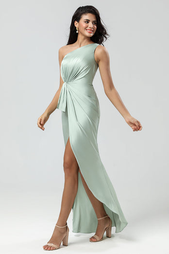 One Shoulder Matcha Bridesmaid Dress with Ruffles