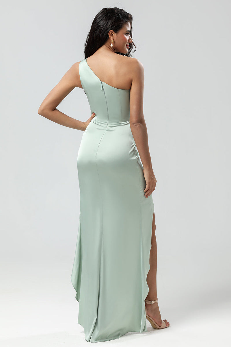 Load image into Gallery viewer, One Shoulder Matcha Bridesmaid Dress with Ruffles