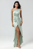 Load image into Gallery viewer, One Shoulder Matcha Bridesmaid Dress with Ruffles