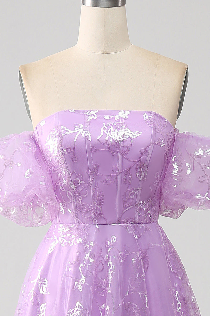 Load image into Gallery viewer, Lilac A Line Strapless Sparkly Sequin Long Formal Dress