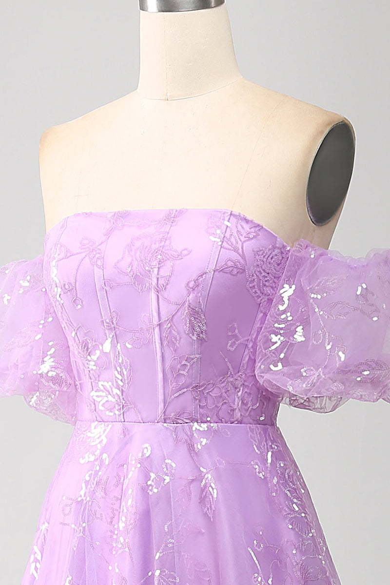 Load image into Gallery viewer, Lilac A Line Strapless Sparkly Sequin Long Formal Dress