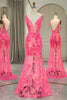 Load image into Gallery viewer, Sparkly Fuchsia Mermaid V Neck Long Formal Dress With Sequined Appliques