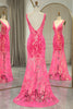 Load image into Gallery viewer, Sparkly Fuchsia Mermaid V Neck Long Formal Dress With Sequined Appliques