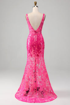 Fuchsia Mermaid Formal Dress with Sequins