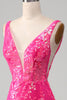 Load image into Gallery viewer, Fuchsia Mermaid Formal Dress with Sequins