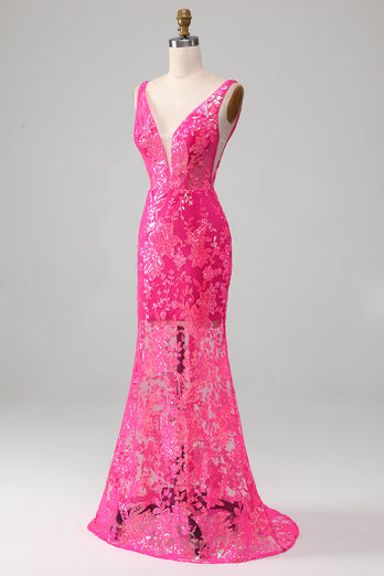 Fuchsia Mermaid Formal Dress with Sequins