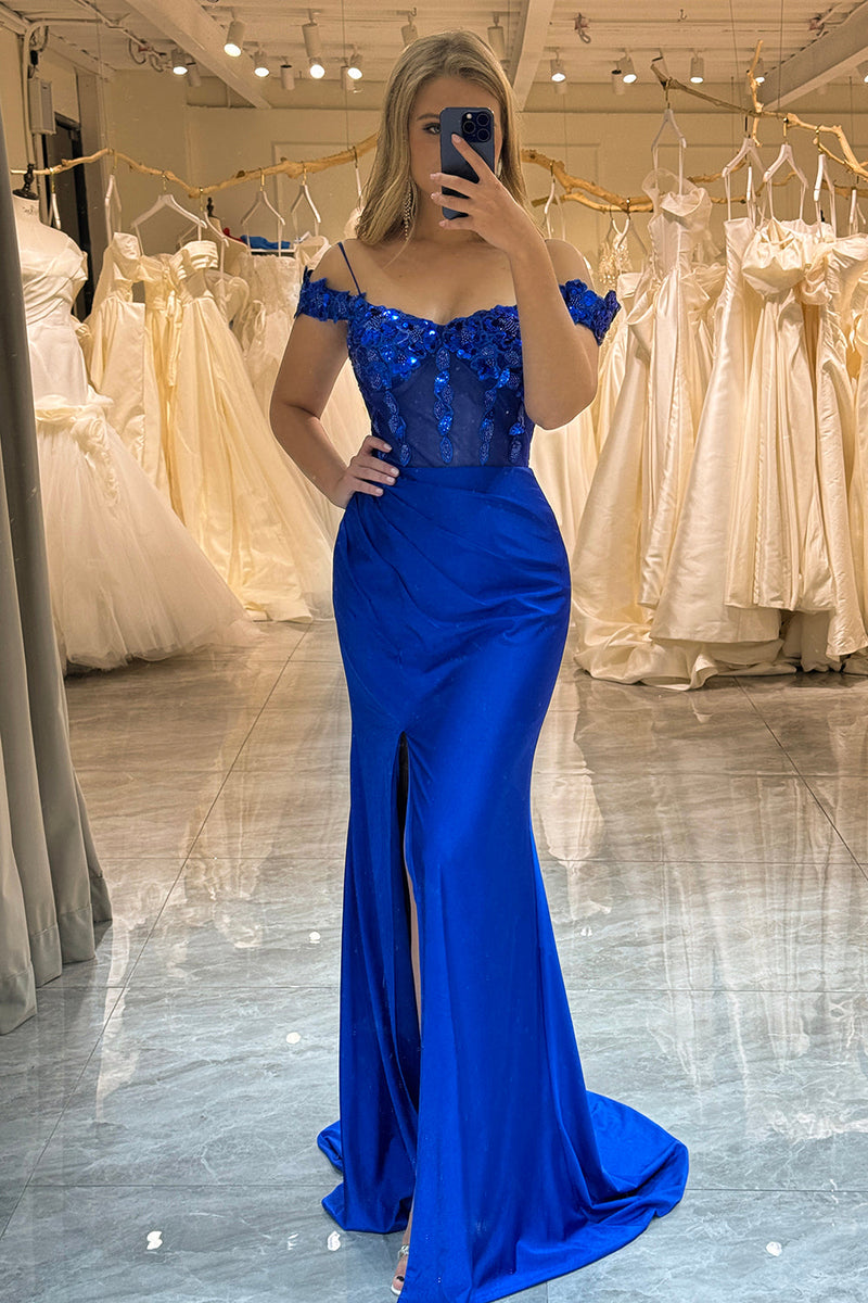Load image into Gallery viewer, Sparkly Royal Blue Mermaid Long Formal Dress With Sequined Appliques