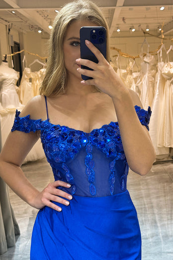 Sparkly Royal Blue Mermaid Long Formal Dress With Sequined Appliques