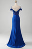 Load image into Gallery viewer, Beaded Royal Blue Corset Formal Dress with Slit