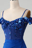 Load image into Gallery viewer, Beaded Royal Blue Corset Formal Dress with Slit