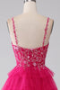 Load image into Gallery viewer, Fuchsia Princess A-Line Spaghetti Straps Sequin Tiered Long Formal Dress with Slit