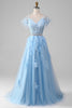 Load image into Gallery viewer, Light Blue A-Line Rhinestones Accents Corset Long Formal Dress With Appliques