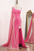 Load image into Gallery viewer, Fuchsia Mermaid One Shoulder Long Corset Formal Dress With Slit