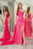 Load image into Gallery viewer, Sparkly Fuchsia Mermaid One Shoulder Long Corset Formal Dress With Slit