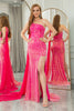 Load image into Gallery viewer, Sparkly Fuchsia Mermaid One Shoulder Long Corset Formal Dress With Slit