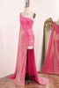 Load image into Gallery viewer, Fuchsia Mermaid One Shoulder Long Corset Formal Dress With Slit