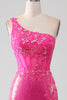 Load image into Gallery viewer, Sparkly Fuchsia Mermaid One Shoulder Appliques Long Formal Dress With Slit