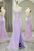 Load image into Gallery viewer, Glitter Light Purple Mermaid Backless Long Corset Formal Dress With Slit