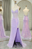 Load image into Gallery viewer, Glitter Light Purple Mermaid Backless Long Corset Formal Dress With Slit