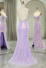 Load image into Gallery viewer, Glitter Light Purple Mermaid Backless Long Corset Formal Dress With Slit