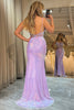 Load image into Gallery viewer, Sparkly Purple Mermaid Backless Long Corset Formal Dress With Slit