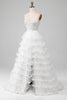 Load image into Gallery viewer, White A-Line Sparkly Sequin Ruffle Skirt Corset Formal Dress With Slit