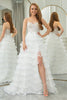 Load image into Gallery viewer, White A Line Spaghetti Straps Tiered Long Corset Formal Dress With Slit