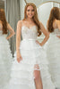 Load image into Gallery viewer, White A Line Spaghetti Straps Tiered Long Corset Formal Dress With Slit