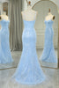 Load image into Gallery viewer, Sparkly Light Blue Mermaid Long Formal Dress With Sequined Appliques