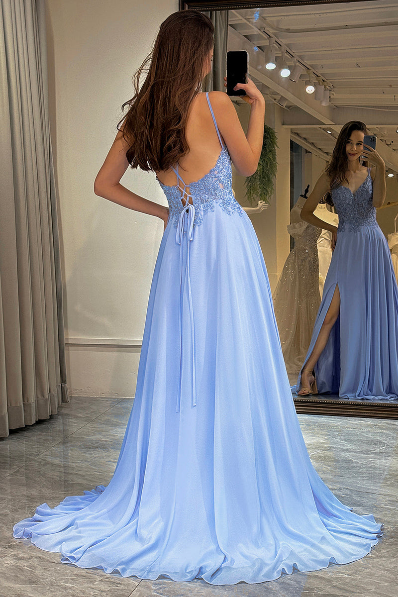 Load image into Gallery viewer, Chiffon A-Line Lavender Beaded Formal Dress with Slit