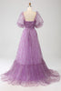 Load image into Gallery viewer, A-Line Square Neck Purple Corset Formal Dress with Half Sleeves