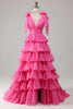 Load image into Gallery viewer, Princess A-Line V-Neck Fuchsia Formal Dress With Slit