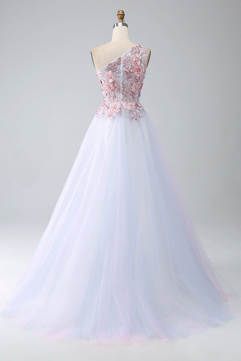 Load image into Gallery viewer, A-Line One Shoulder Pink Formal Dress with Appliques